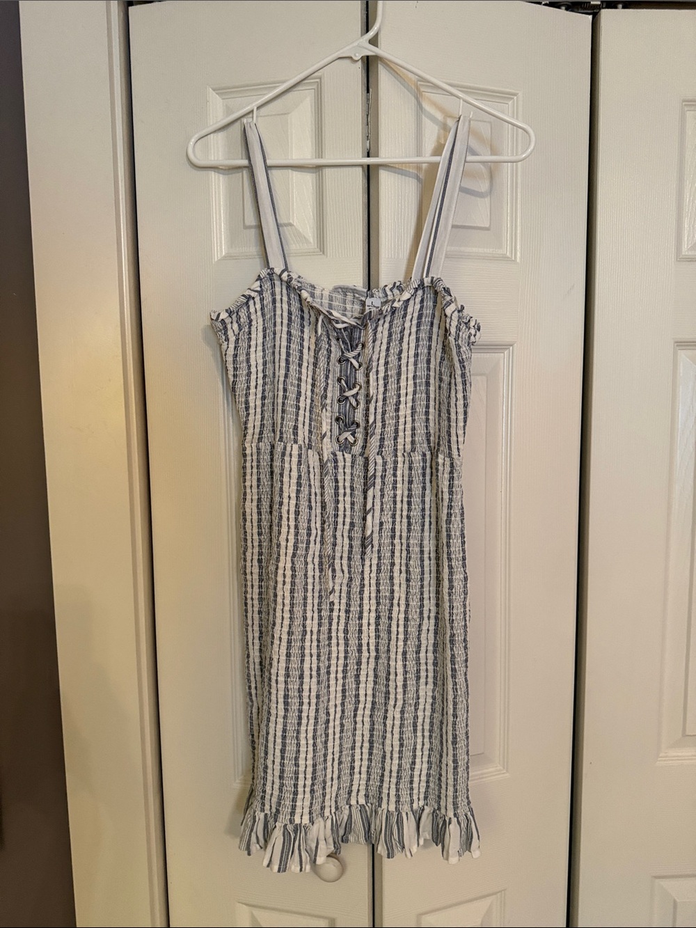 Striped Blue and White Sundress with Ruffle Hem